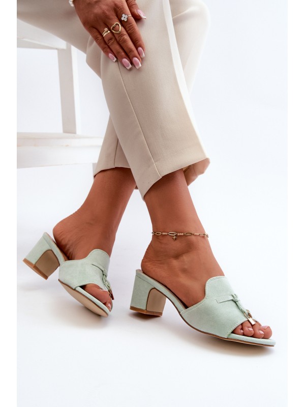 Women's Sandals In Mint Eco Suede On Heel Jemenna Women's Sandals In Mint Eco Suede On Heel Jemenna