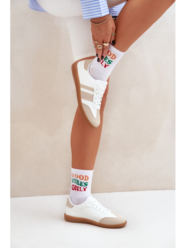 Low Women's Sneakers Made Of Eco Leather Beige-White Nonalorin
