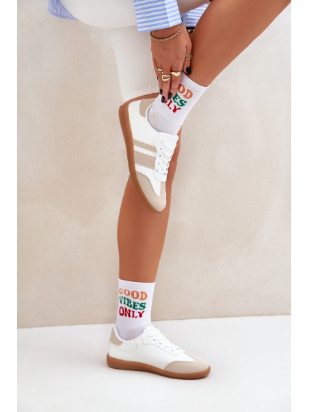 Low Women's Sneakers Made Of Eco Leather Beige-White Nonalorin