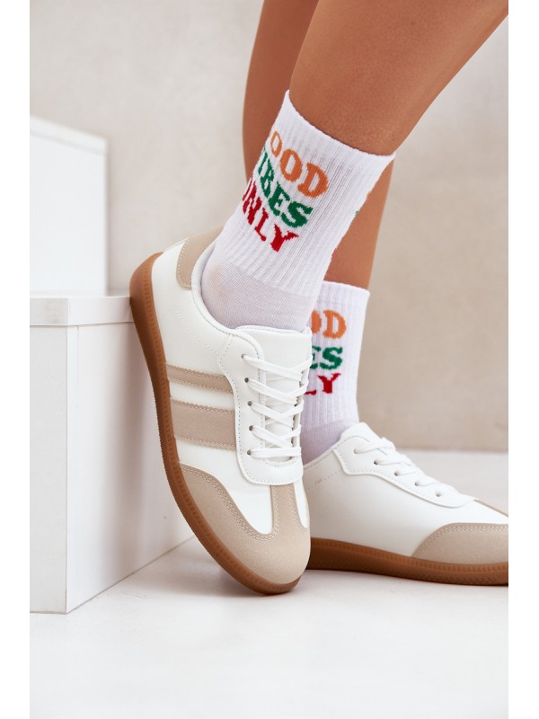 Low Women's Sneakers Made Of Eco Leather Beige-White Nonalorin 2