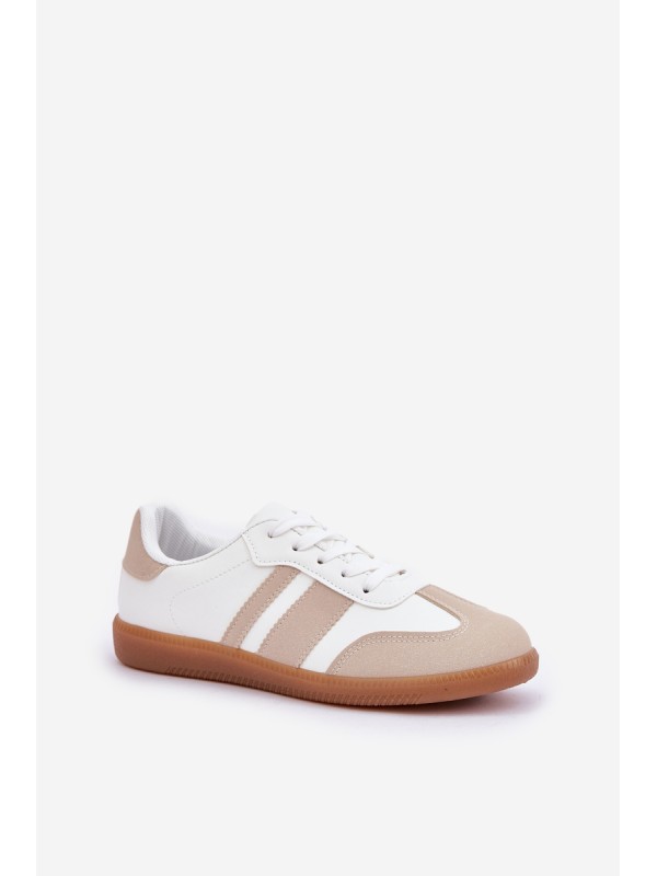 Low Women's Sneakers Made Of Eco Leather Beige-White Nonalorin
