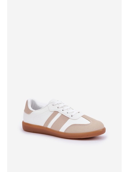 Low Women's Sneakers Made Of Eco Leather Beige-White Nonalorin