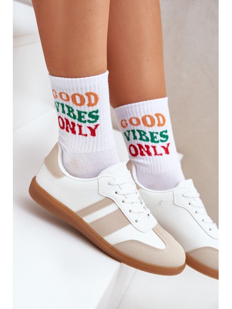 Low Women's Sneakers Made Of Eco Leather Beige-White Nonalorin