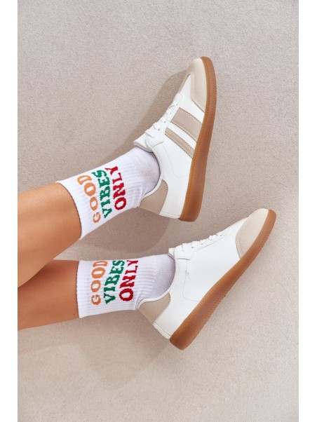 Low Women's Sneakers Made Of Eco Leather Beige-White Nonalorin