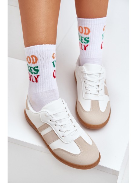 Low Women's Sneakers Made Of Eco Leather Beige-White Nonalorin