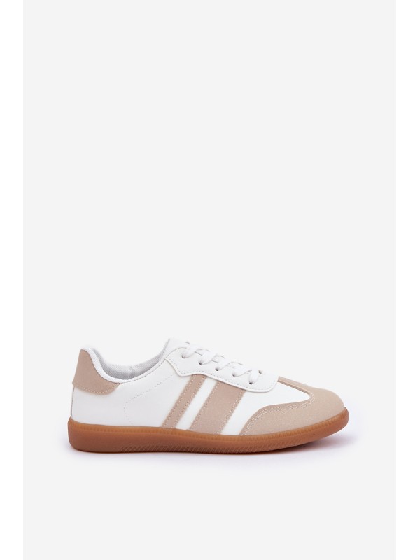Low Women's Sneakers Made Of Eco Leather Beige-White Nonalorin
