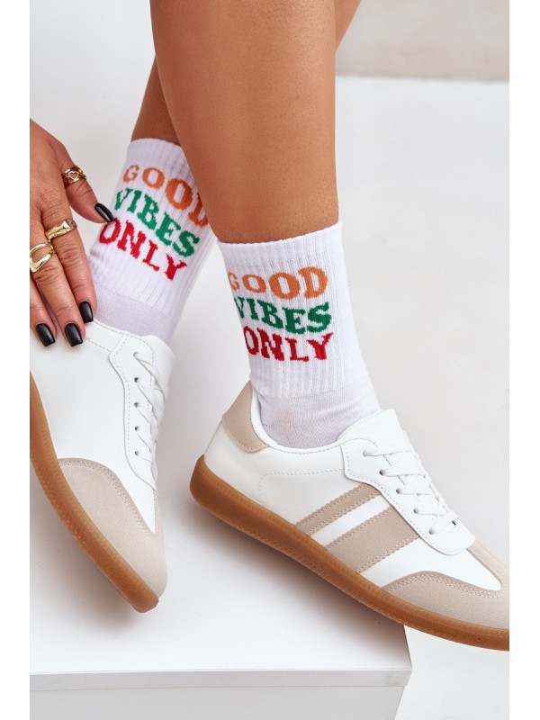 Low Women's Sneakers Made Of Eco Leather Beige-White Nonalorin