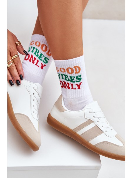 Low Women's Sneakers Made Of Eco Leather Beige-White Nonalorin