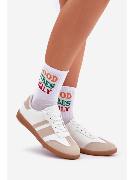 Low Women's Sneakers Made Of Eco Leather Beige-White Nonalorin