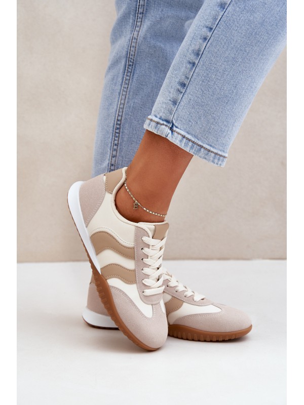 Classic Women's Sneakers Made Of Eco Leather Beige Maretina 2