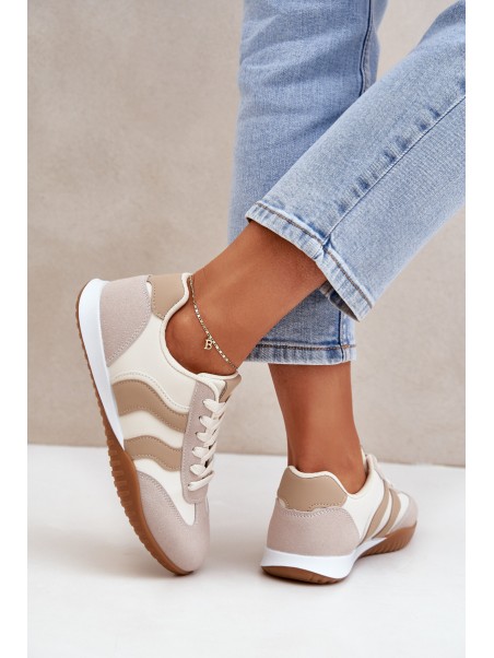 Classic Women's Sneakers Made Of Eco Leather Beige Maretina