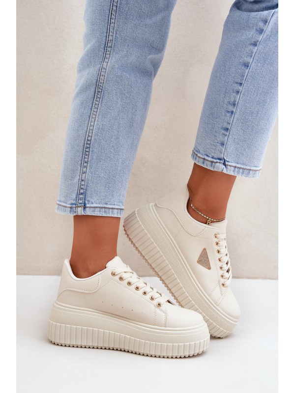 Stylish sneakers on a massive platform light beige Vallexia