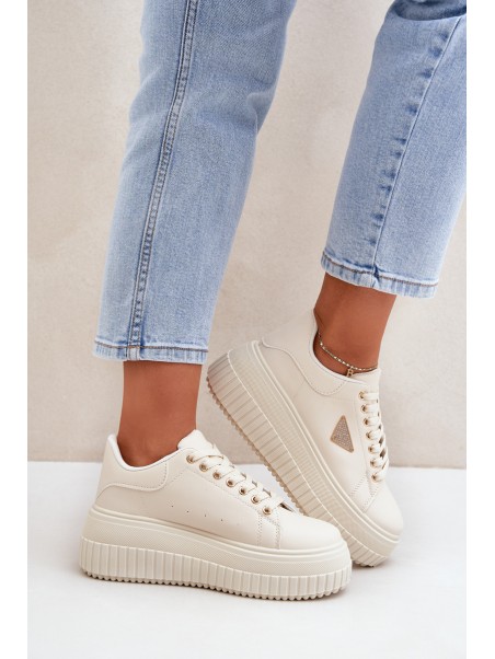 Stylish sneakers on a massive platform light beige Vallexia