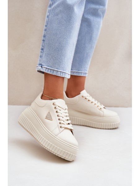 Stylish sneakers on a massive platform light beige Vallexia
