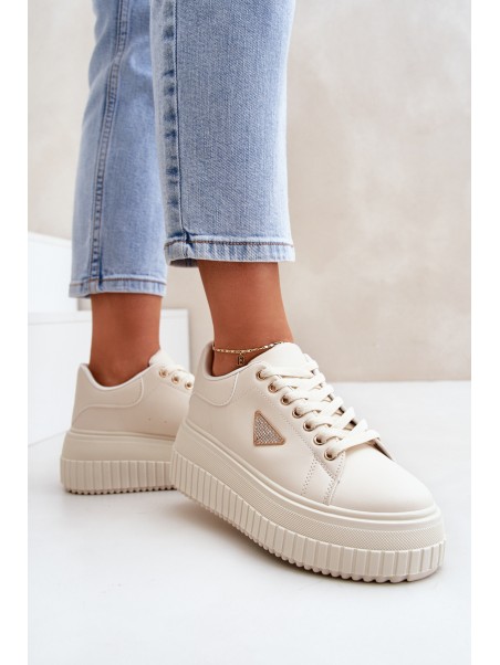 Stylish sneakers on a massive platform light beige Vallexia