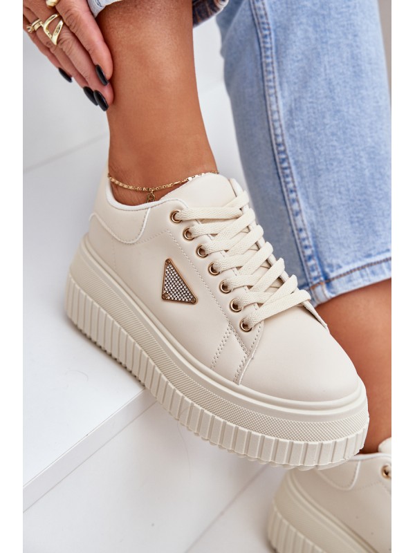 Stylish sneakers on a massive platform light beige Vallexia