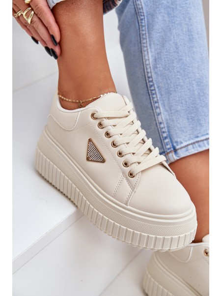 Stylish sneakers on a massive platform light beige Vallexia