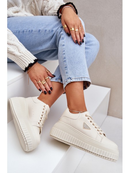 Stylish sneakers on a massive platform light beige Vallexia