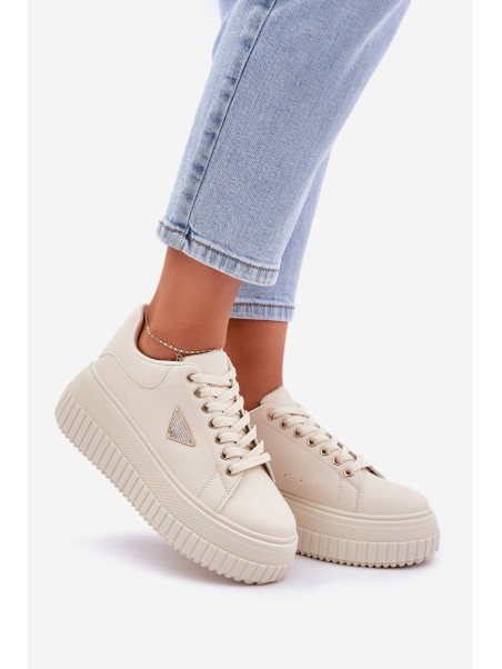 Stylish sneakers on a massive platform light beige Vallexia