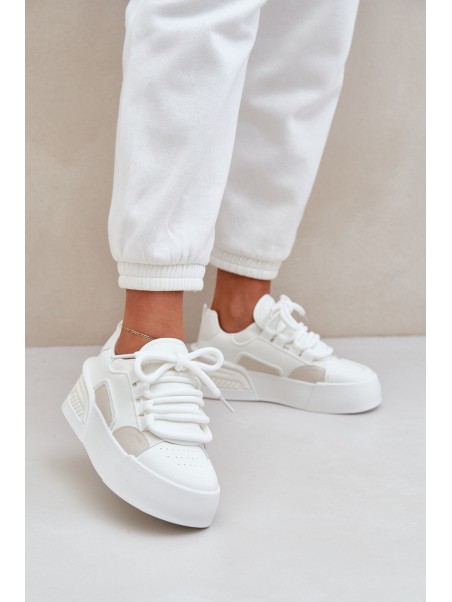 Women's Sneakers With Thick Laces On Platform White Laloma