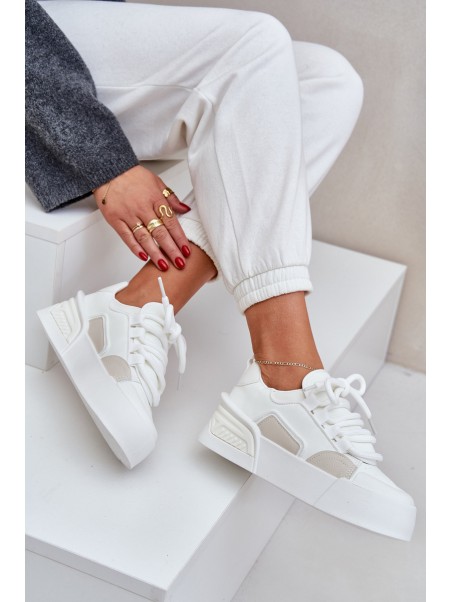 Women's Sneakers With Thick Laces On Platform White Laloma