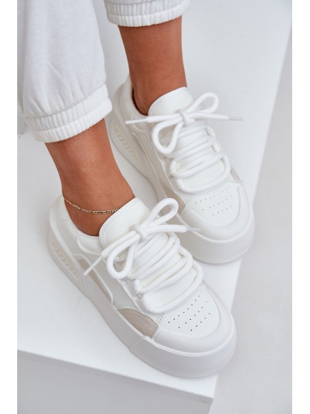 Women's Sneakers With Thick Laces On Platform White Laloma