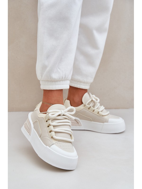 Womens Sneakers With Thick Laces On Platform Beige Laloma 2