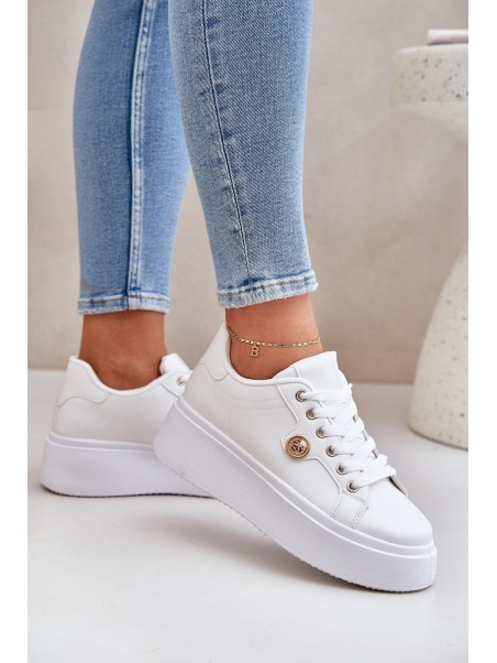 Eco Leather Sneakers On Platform With Golden Detail White Zingie