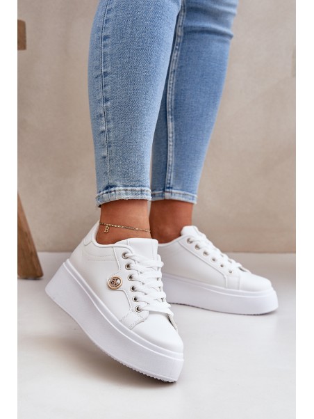 Eco Leather Sneakers On Platform With Golden Detail White Zingie