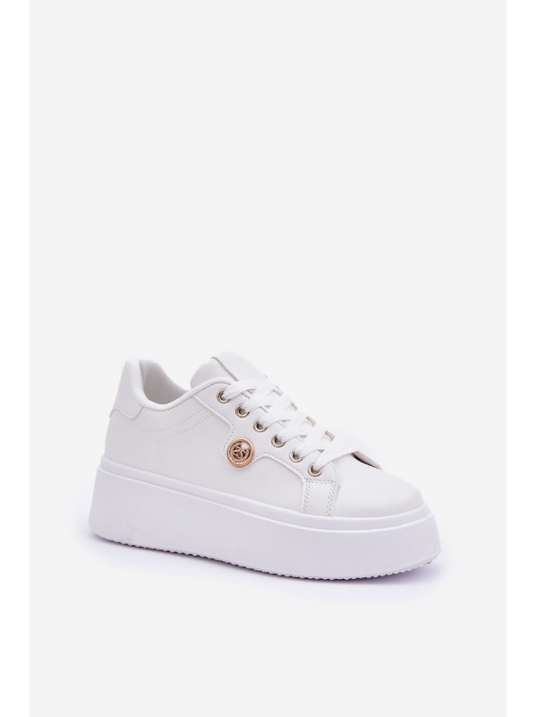 Eco Leather Sneakers On Platform With Golden Detail White Zingie