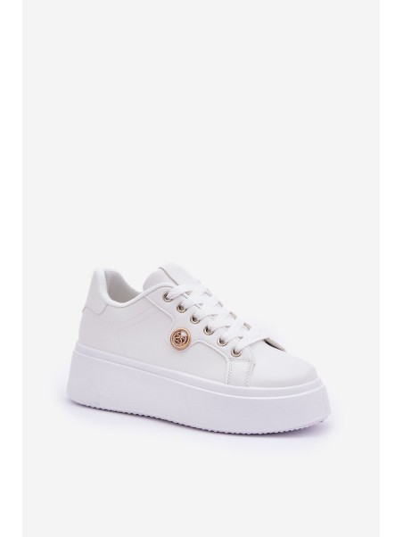 Eco Leather Sneakers On Platform With Golden Detail White Zingie