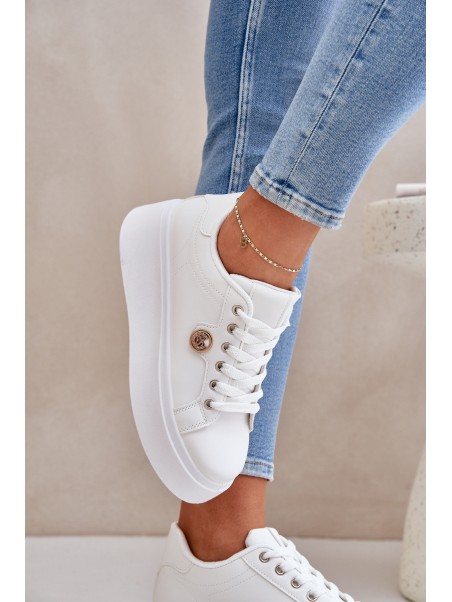 Eco Leather Sneakers On Platform With Golden Detail White Zingie