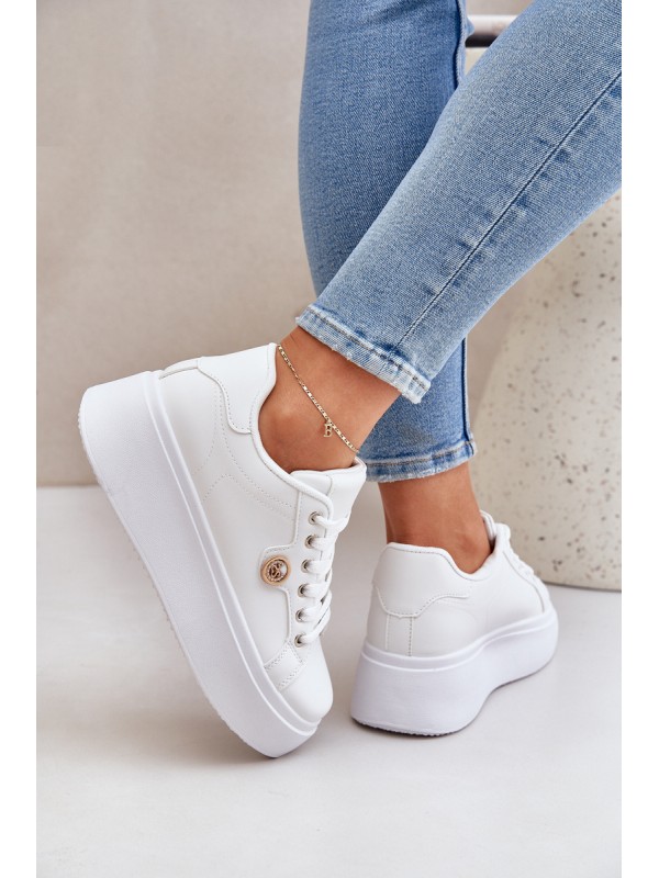 Eco Leather Sneakers On Platform With Golden Detail White Zingie