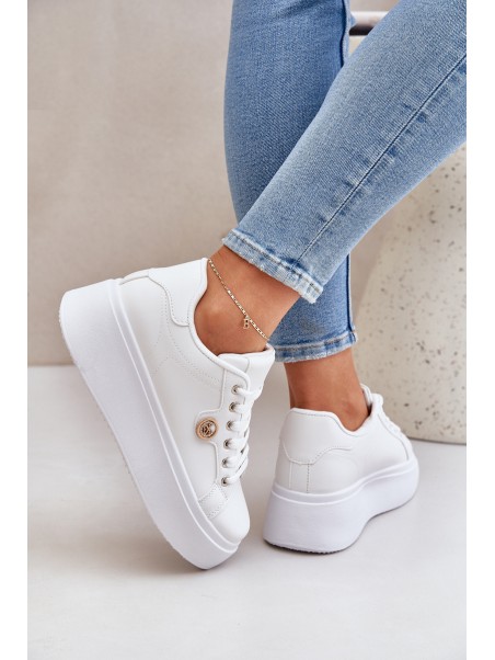 Eco Leather Sneakers On Platform With Golden Detail White Zingie