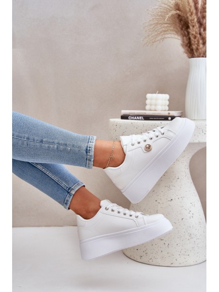 Eco Leather Sneakers On Platform With Golden Detail White Zingie