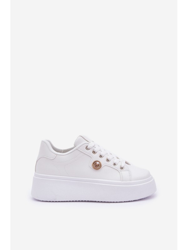 Eco Leather Sneakers On Platform With Golden Detail White Zingie
