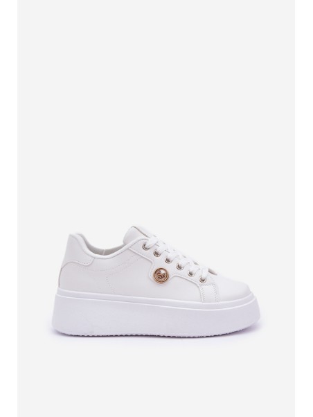 Eco Leather Sneakers On Platform With Golden Detail White Zingie
