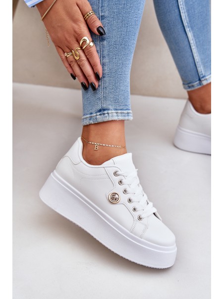 Eco Leather Sneakers On Platform With Golden Detail White Zingie