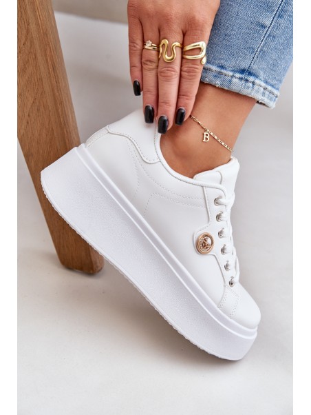 Eco Leather Sneakers On Platform With Golden Detail White Zingie