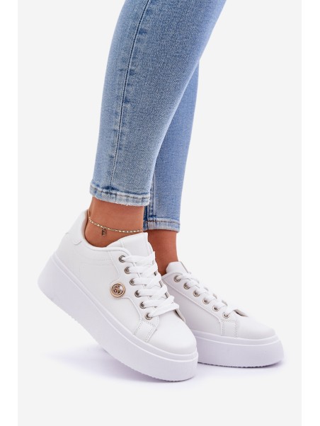 Eco Leather Sneakers On Platform With Golden Detail White Zingie