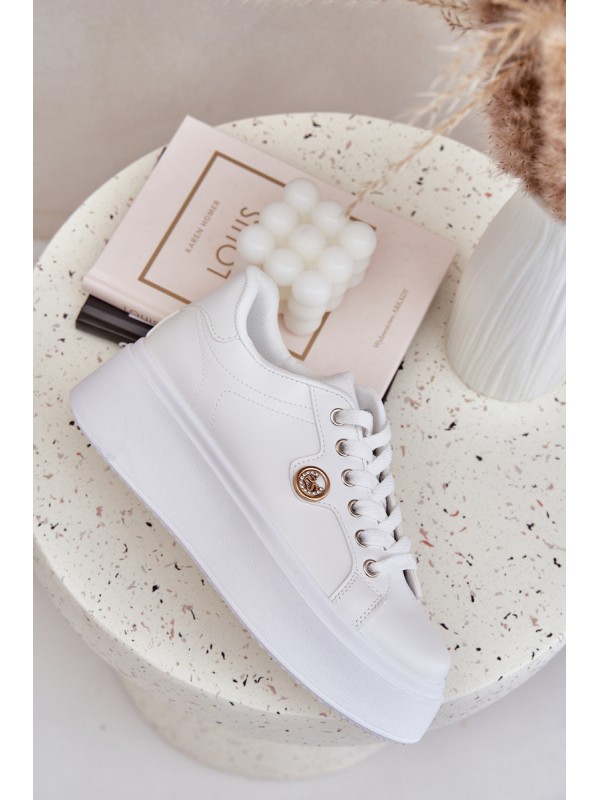 Eco Leather Sneakers On Platform With Golden Detail White Zingie