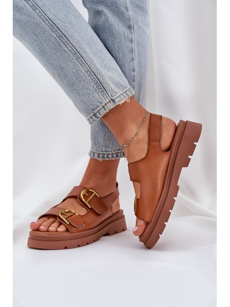 Eco leather sandals with buckles camel Vulinea