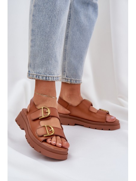Eco leather sandals with buckles camel Vulinea