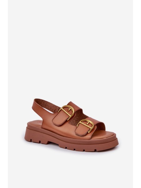 Eco leather sandals with buckles camel Vulinea