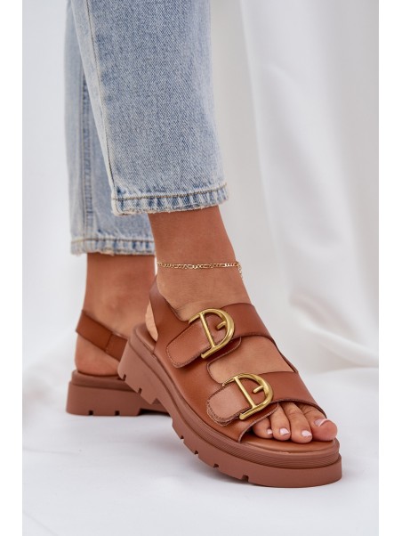 Eco leather sandals with buckles camel Vulinea