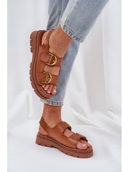 Eco leather sandals with buckles camel Vulinea
