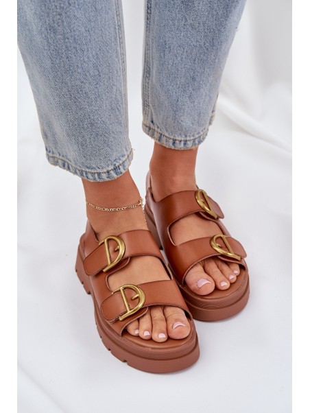 Eco leather sandals with buckles camel Vulinea