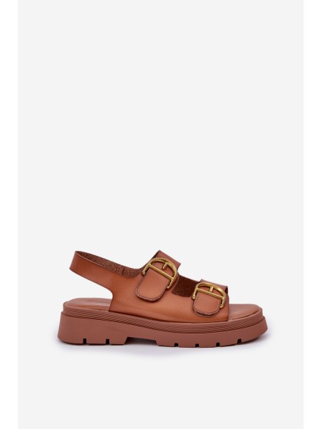 Eco leather sandals with buckles camel Vulinea