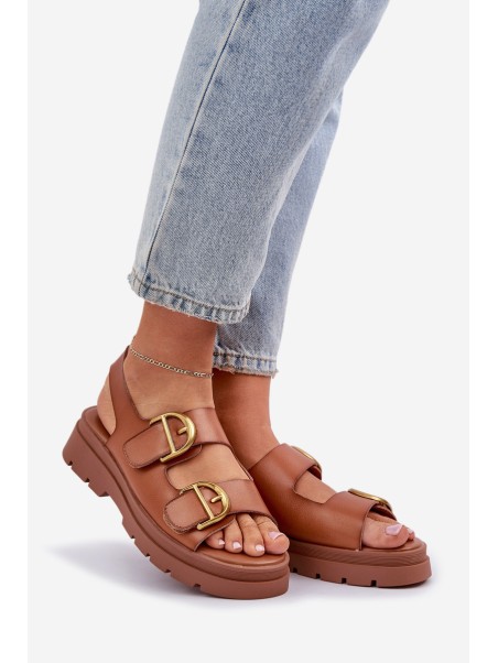 Eco leather sandals with buckles camel Vulinea