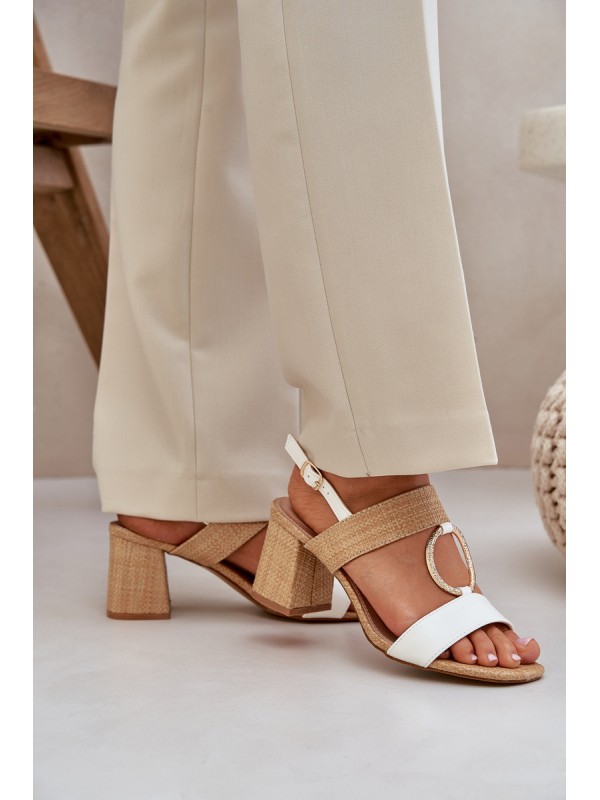 Block Heel sandalai White-Beige Afleeria 2